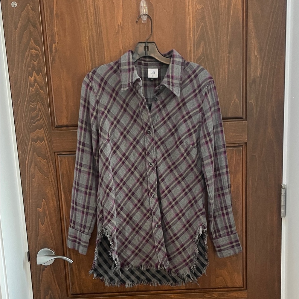 CAbi Gray & Purple Plaid Long-Sleeve Shirt